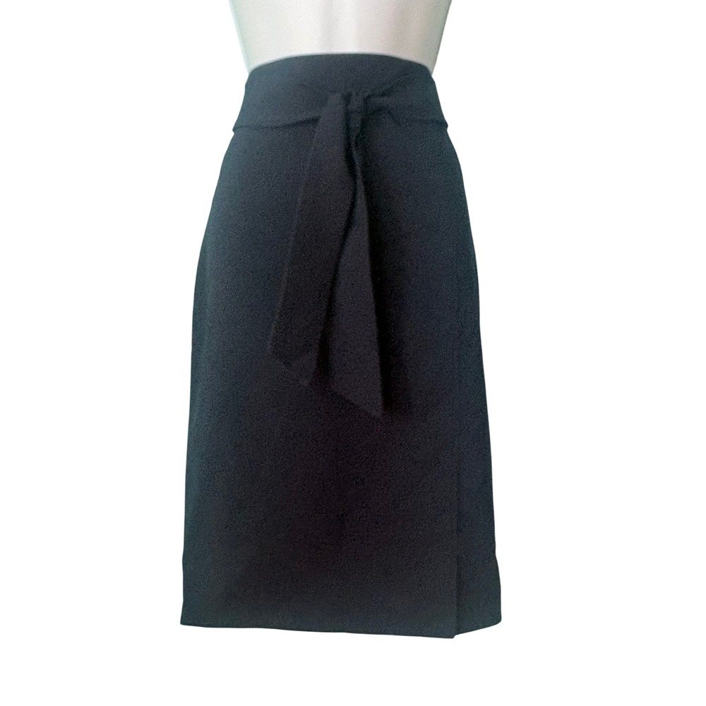 Meg & Margot Navy Blue Tie‎ Waist Pencil Skirt Side Slit Small Workwear Office